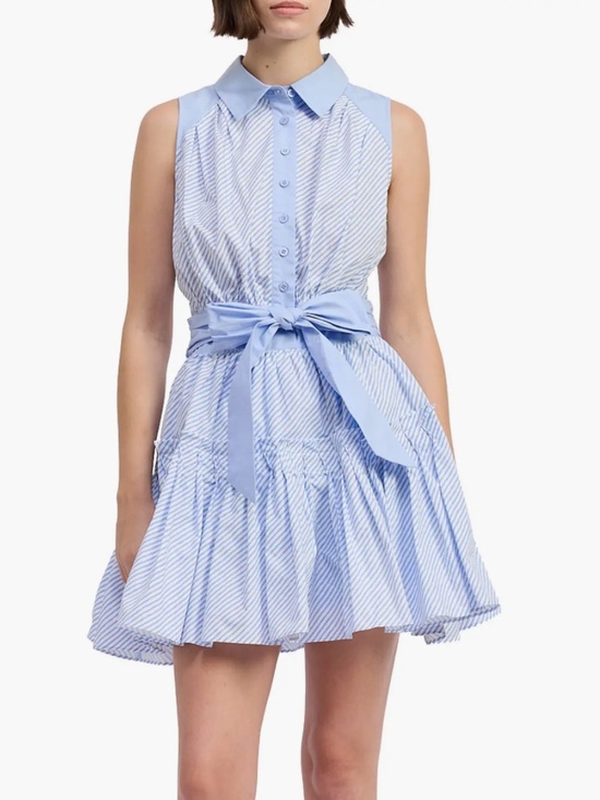 En Saison Dresses & Skirts - Sleeveless Light Blue Striped Tie-Waist Dress